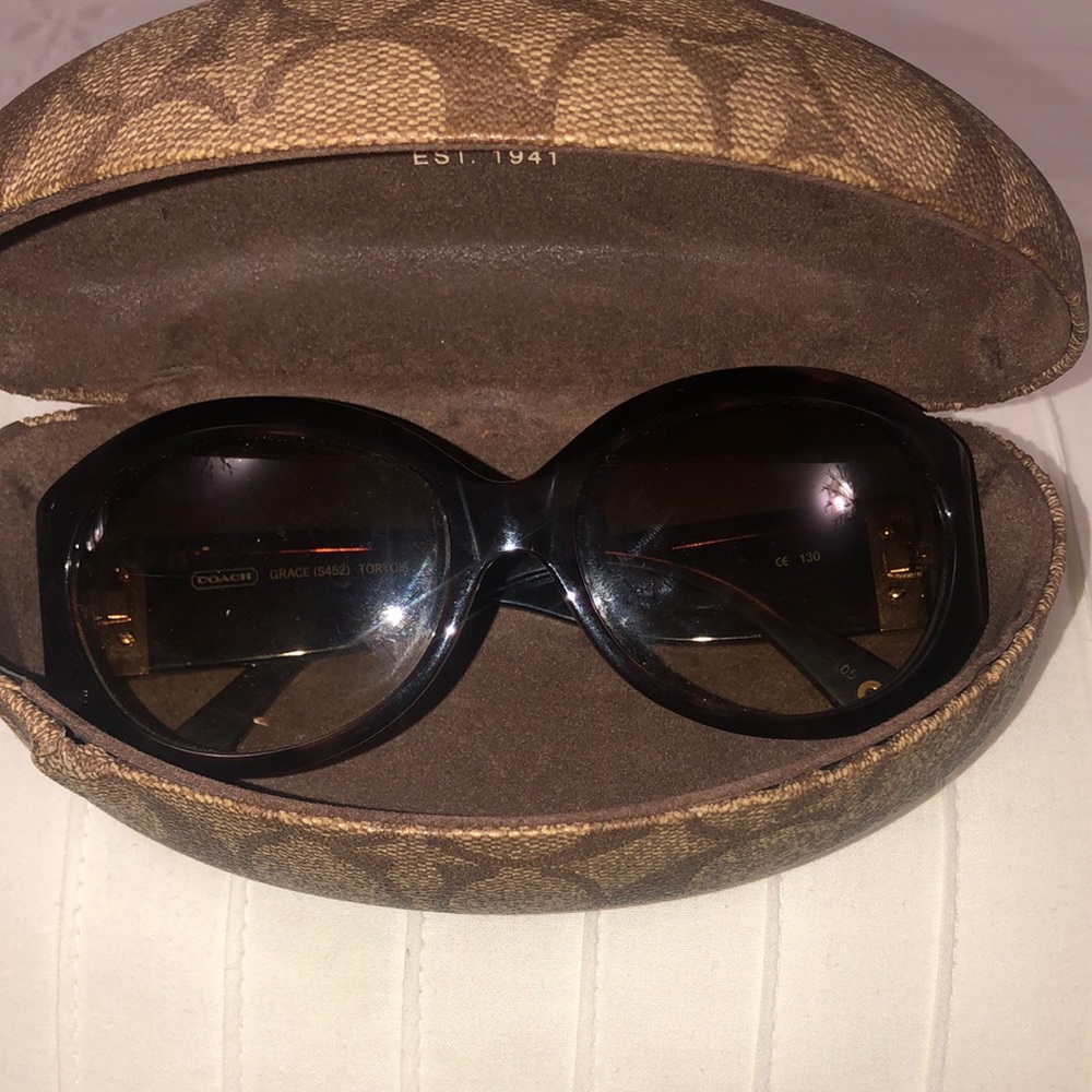 COACH Brown and Gold Sunglasses with Coach Logo